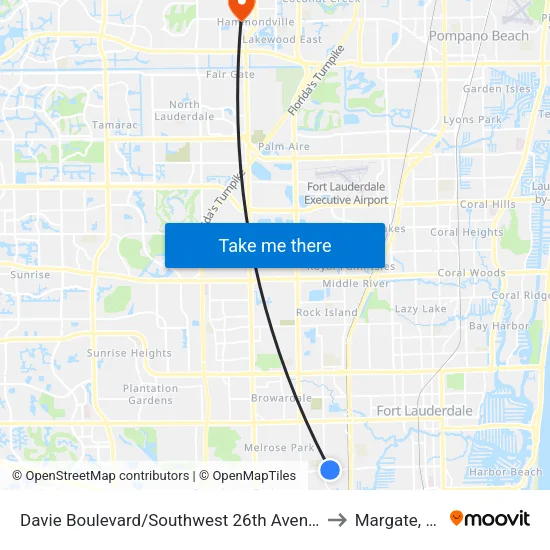 Davie Boulevard/Southwest 26th Avenue to Margate, FL map