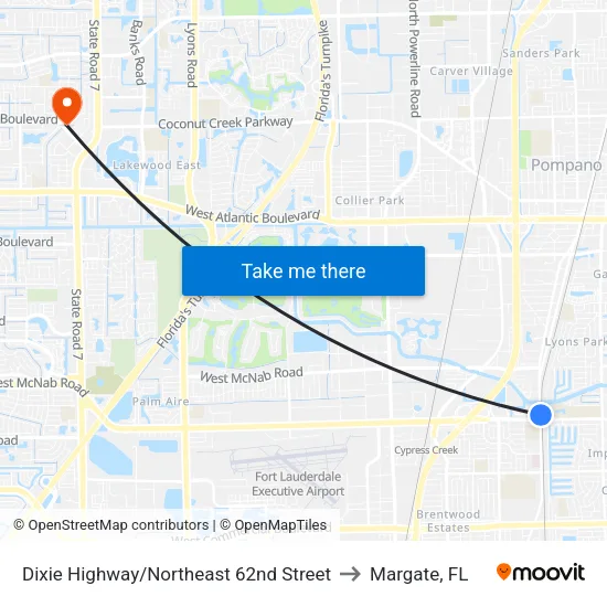 Dixie Highway/Northeast 62nd Street to Margate, FL map