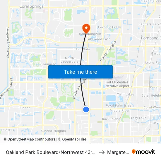 Oakland Park Boulevard/Northwest 43rd Avenue to Margate, FL map