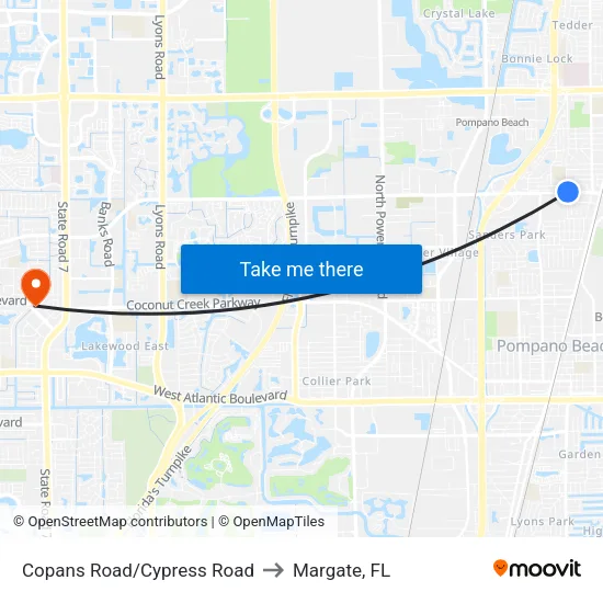 Copans Road/Cypress Road to Margate, FL map