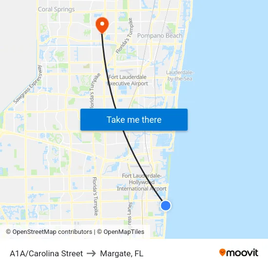 A1A/Carolina Street to Margate, FL map