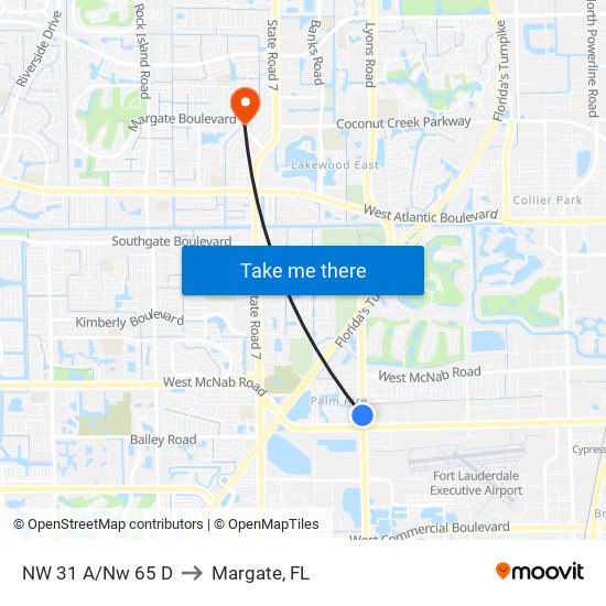 NW 31 A/NW 65 D to Margate, FL map