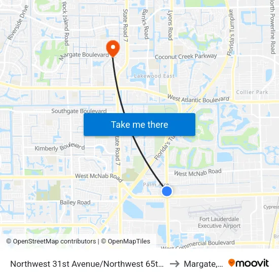 Northwest 31st Avenue/Northwest 65th Drive to Margate, FL map
