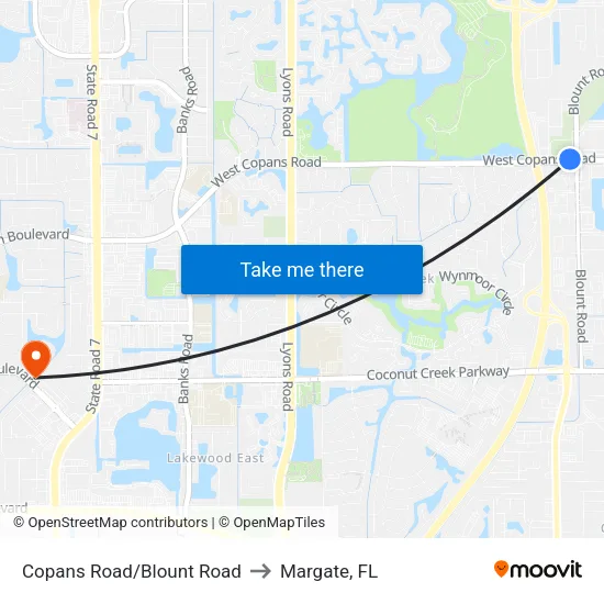 Copans Road/Blount Road to Margate, FL map