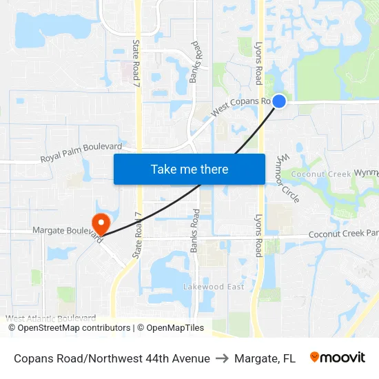 Copans Road/Northwest 44th Avenue to Margate, FL map