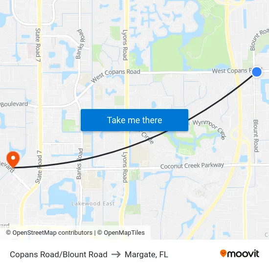 Copans Road/Blount Road to Margate, FL map