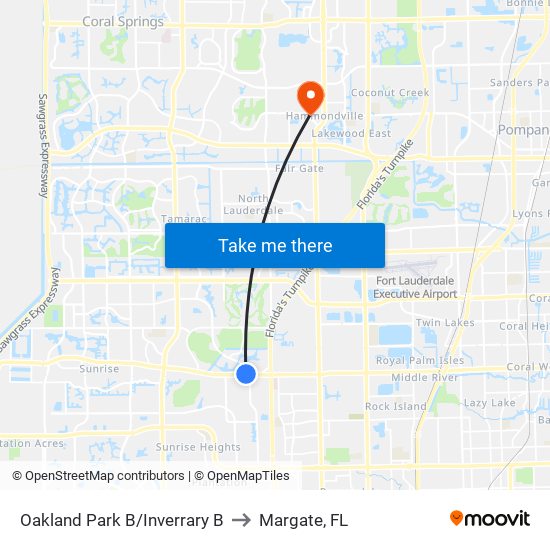 OAKLAND PARK B/INVERRARY B to Margate, FL map