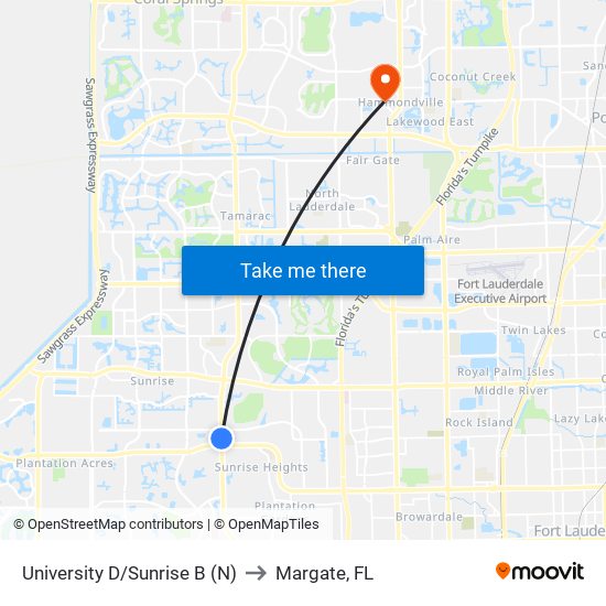 University D/Sunrise B (N) to Margate, FL map