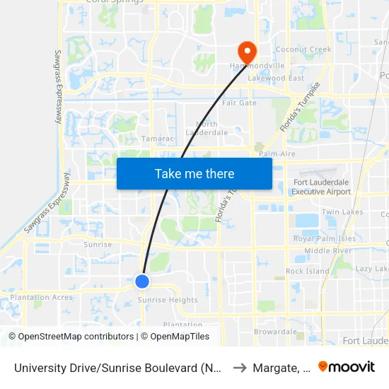 University Drive/Sunrise Boulevard (North) to Margate, FL map