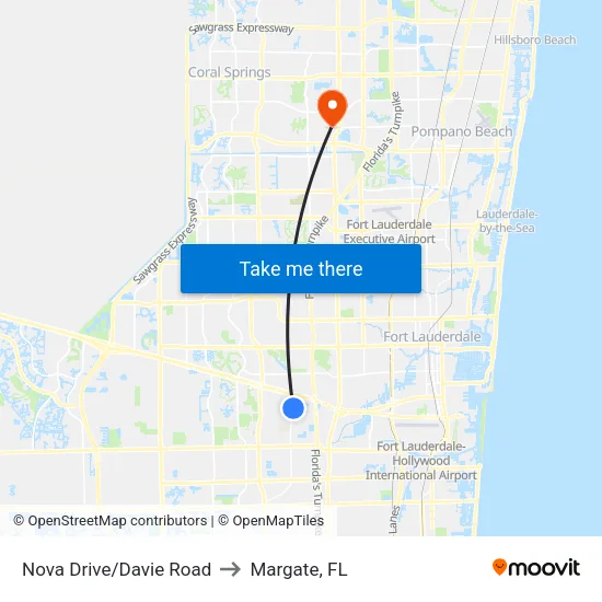 Nova Drive/Davie Road to Margate, FL map