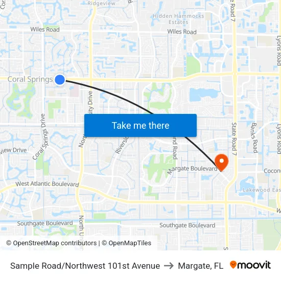 Sample Road/Northwest 101st Avenue to Margate, FL map