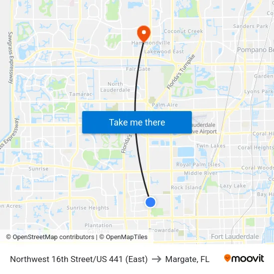 Northwest 16th Street/US 441 (East) to Margate, FL map