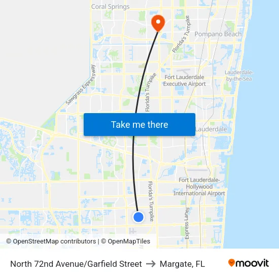 North 72nd Avenue/Garfield Street to Margate, FL map