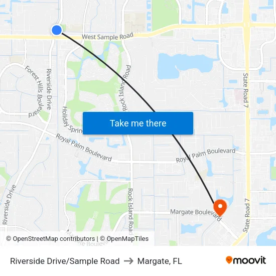 Riverside Drive/Sample Road to Margate, FL map