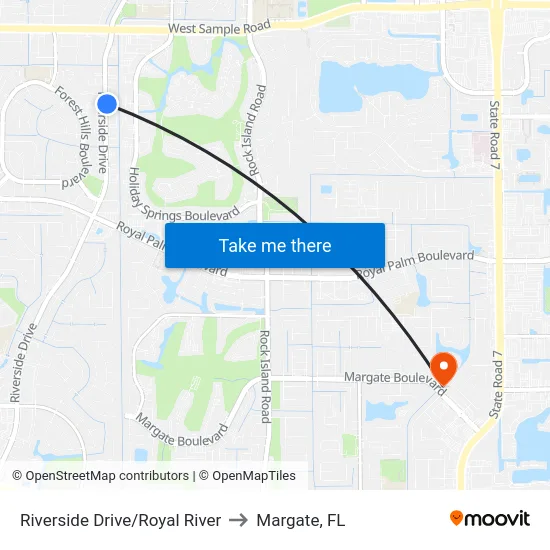 Riverside Drive/Royal River to Margate, FL map