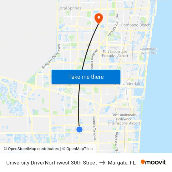 University Drive/Northwest 30th Street to Margate, FL map