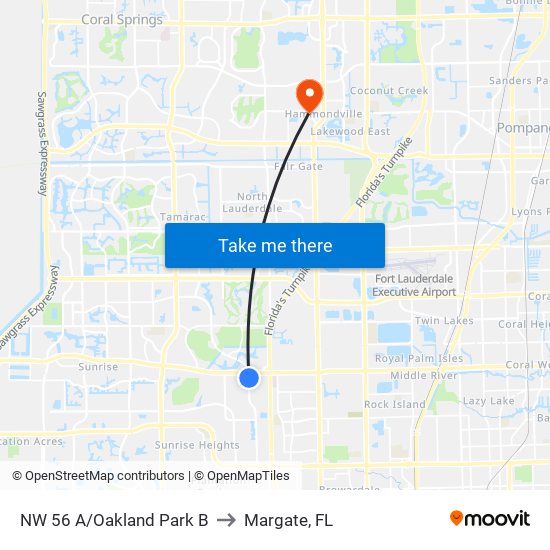 NW 56 A/OAKLAND PARK B to Margate, FL map