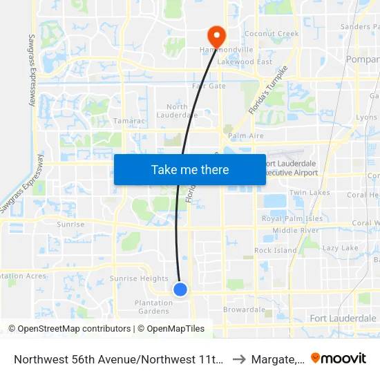 Northwest 56th Avenue/Northwest 11th Street to Margate, FL map