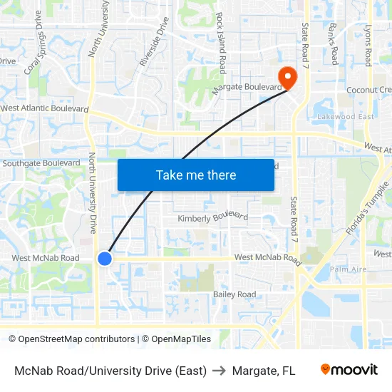McNab Road/University Drive (East) to Margate, FL map