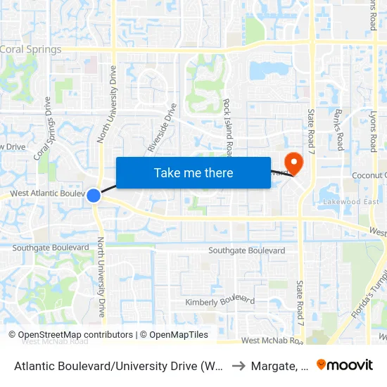 Atlantic Boulevard/University Drive (West) to Margate, FL map