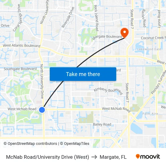 McNab Road/University Drive (West) to Margate, FL map