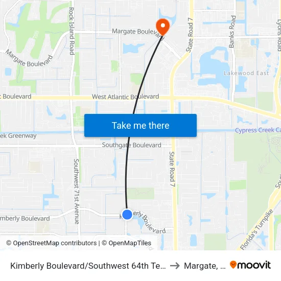 Kimberly Boulevard/Southwest 64th Terrace to Margate, FL map