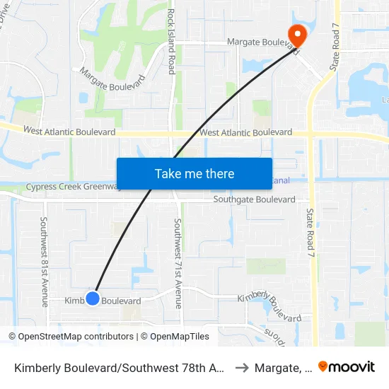 Kimberly Boulevard/Southwest 78th Avenue to Margate, FL map