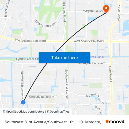 Southwest 81st Avenue/Southwest 10th Court to Margate, FL map