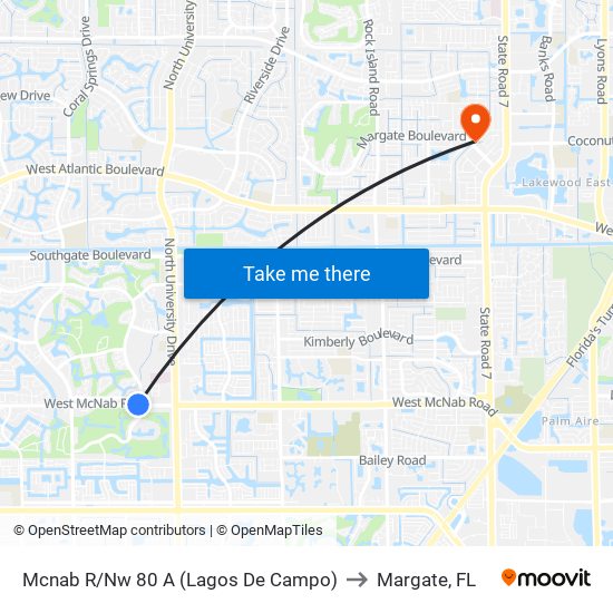 Mcnab R/Nw 80 A (Lagos De Campo) to Margate, FL map