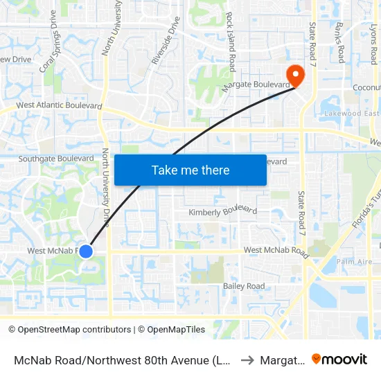 McNab Road/Northwest 80th Avenue (Lagos De Campo) to Margate, FL map