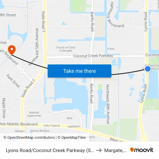Lyons Road/Coconut Creek Parkway (South) to Margate, FL map