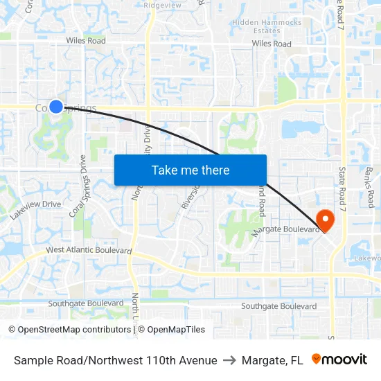 Sample Road/Northwest 110th Avenue to Margate, FL map