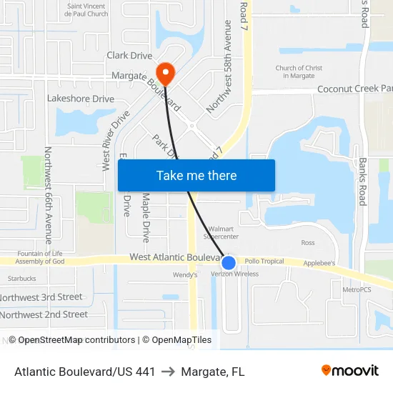 Atlantic Boulevard/US 441 to Margate, FL map