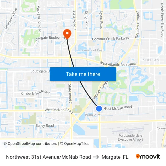 Northwest 31st Avenue/McNab Road to Margate, FL map