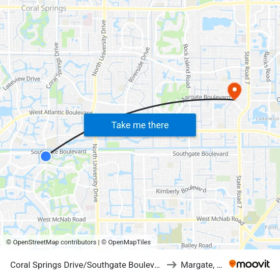 Coral Springs Drive/Southgate Boulevard to Margate, FL map