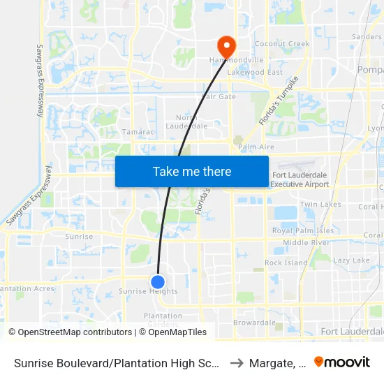 Sunrise Boulevard/Plantation High School to Margate, FL map