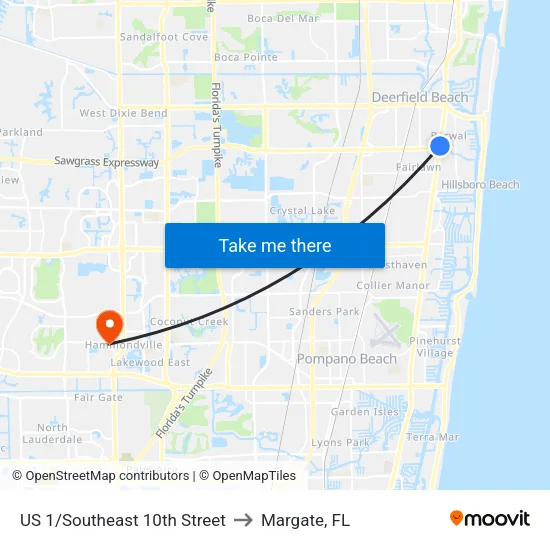 US 1/Southeast 10th Street to Margate, FL map