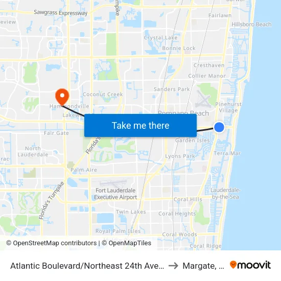 Atlantic Boulevard/Northeast 24th Avenue to Margate, FL map