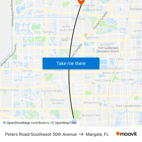 Peters Road/Southwest 50th Avenue to Margate, FL map