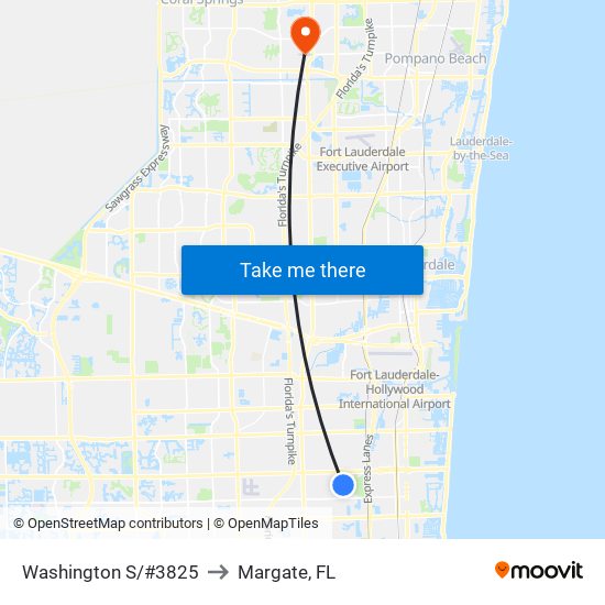 Washington S/#3825 to Margate, FL map