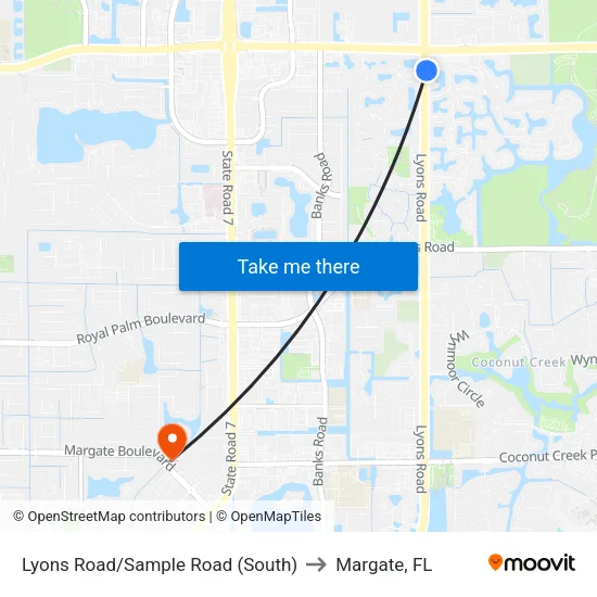 Lyons Road/Sample Road (South) to Margate, FL map