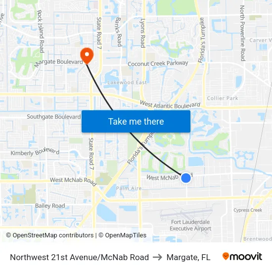 Northwest 21st Avenue/McNab Road to Margate, FL map