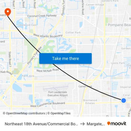 Northeast 18th Avenue/Commercial Boulevard to Margate, FL map