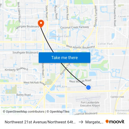 Northwest 21st Avenue/Northwest 64th Street to Margate, FL map