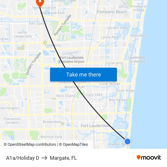 A1a/Holiday D to Margate, FL map