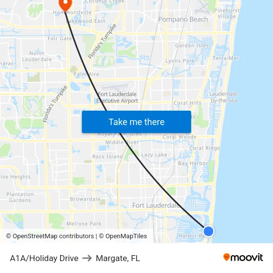 A1A/Holiday Drive to Margate, FL map