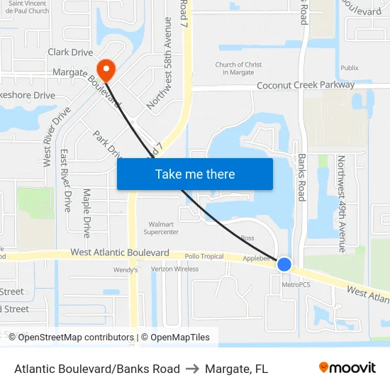 Atlantic Boulevard/Banks Road to Margate, FL map