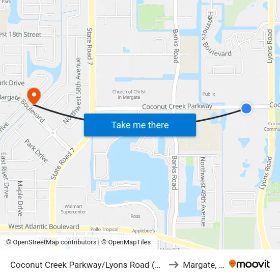 Coconut Creek Parkway/Lyons Road (West) to Margate, FL map
