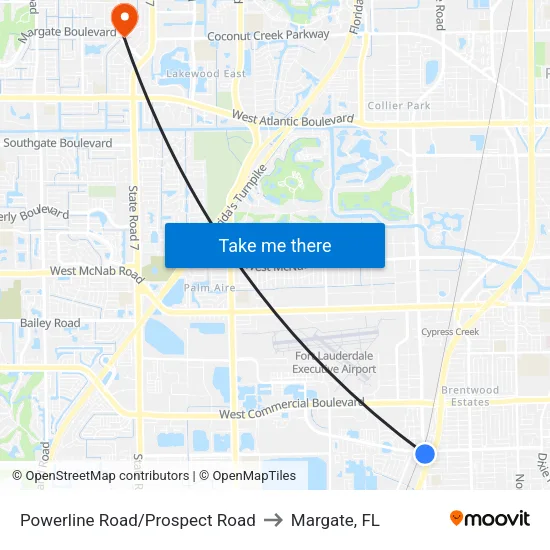 Powerline Road/Prospect Road to Margate, FL map