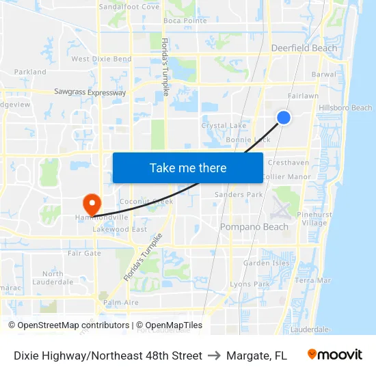 Dixie Highway/Northeast 48th Street to Margate, FL map